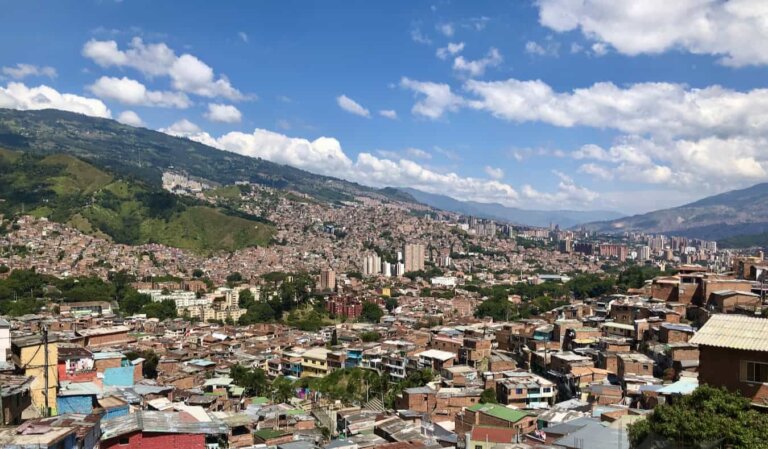 The sweeping skyline of Medellin, Colombia on a bright and clear day