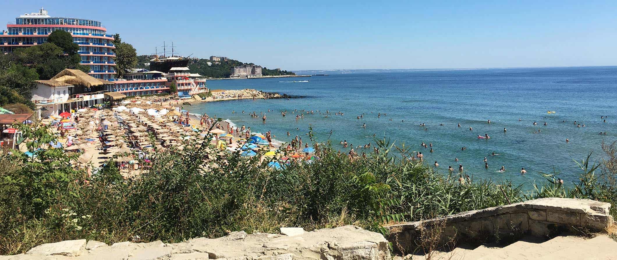A beach scene in sunny Varna, Bulgaria during the summer